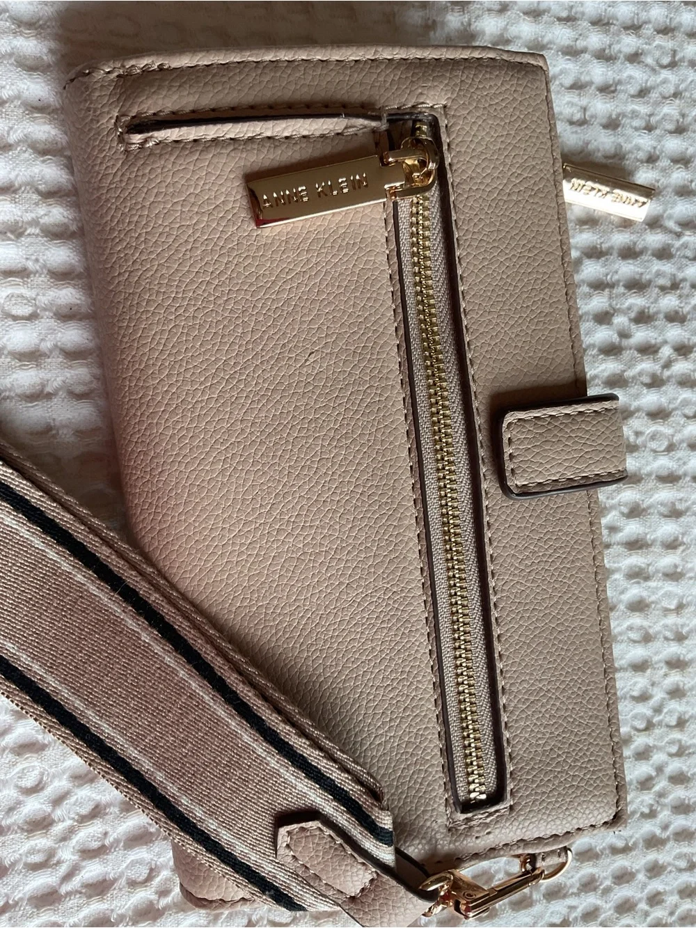 Anne Klein Taupe Zip Wristlet with Gold Logo